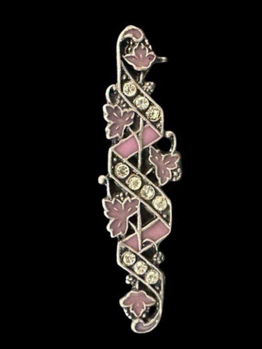 Purple & Silver Tone Brooch Rhinestone Inlay Leaf Design 1.5 Inches Long